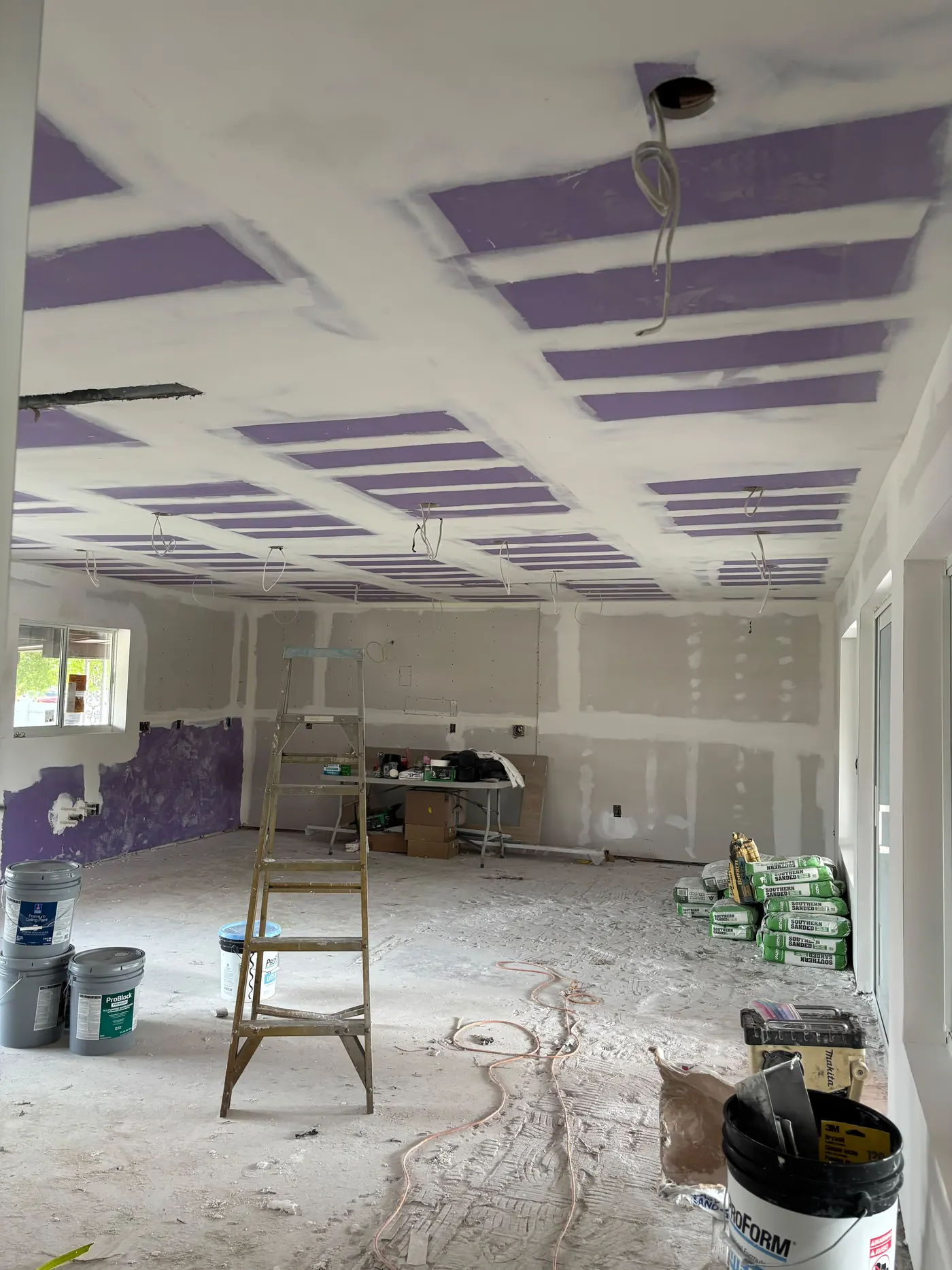 Renovation with drywall ceiling taped and floated before painting